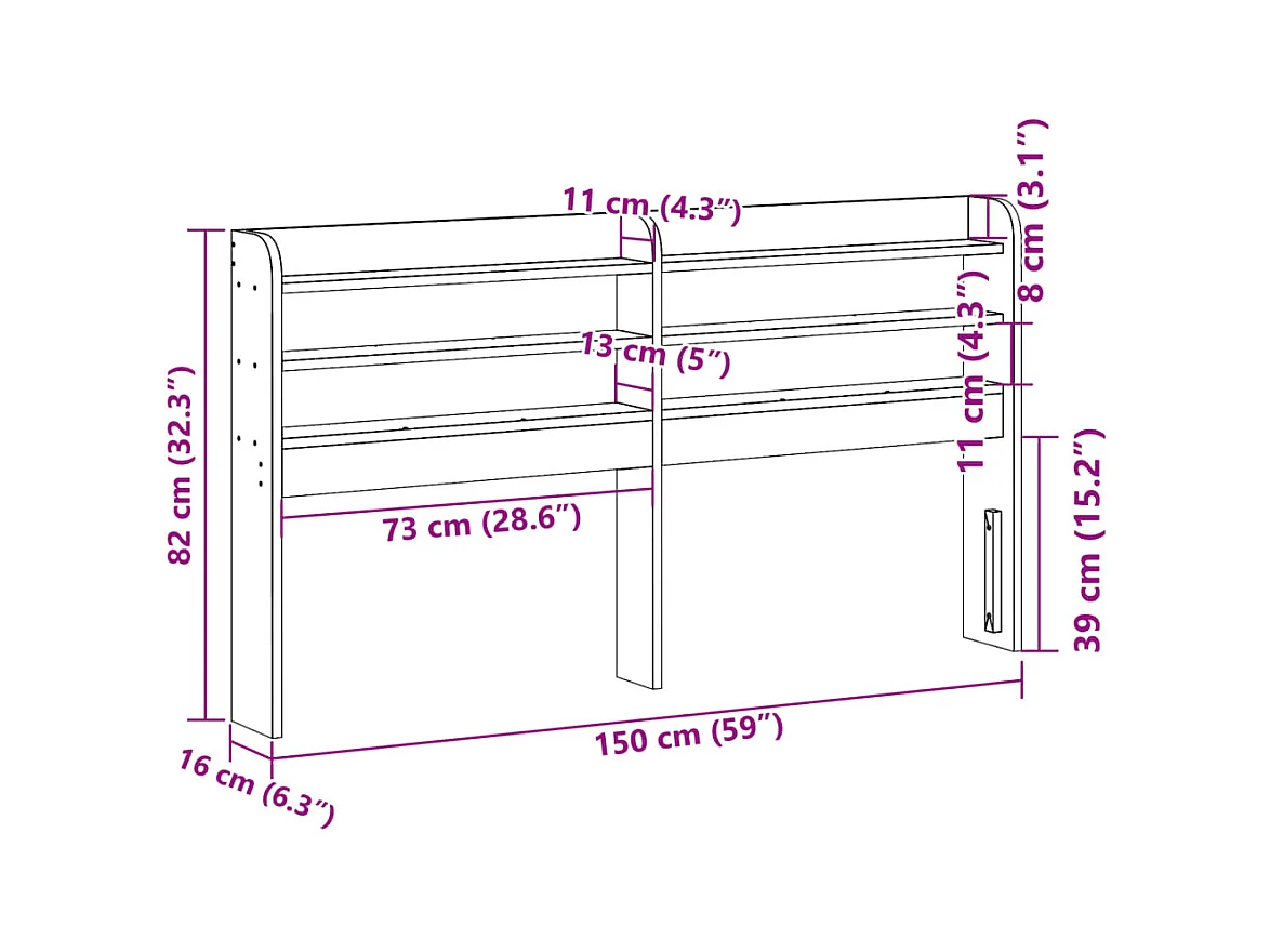 Tête de lit avec étagères marron cire 140 cm bois massif de pin