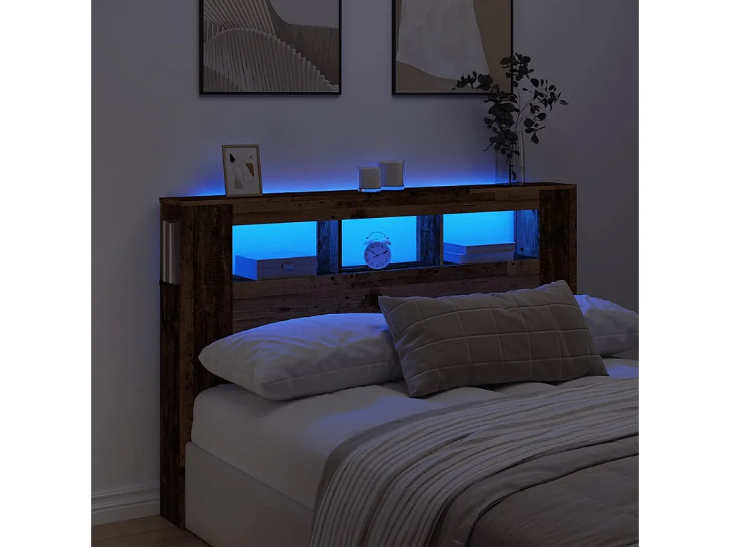 LED-Kopfteil Altholz-Optik 160x18,5x103,5 cm Holzwerkstoff