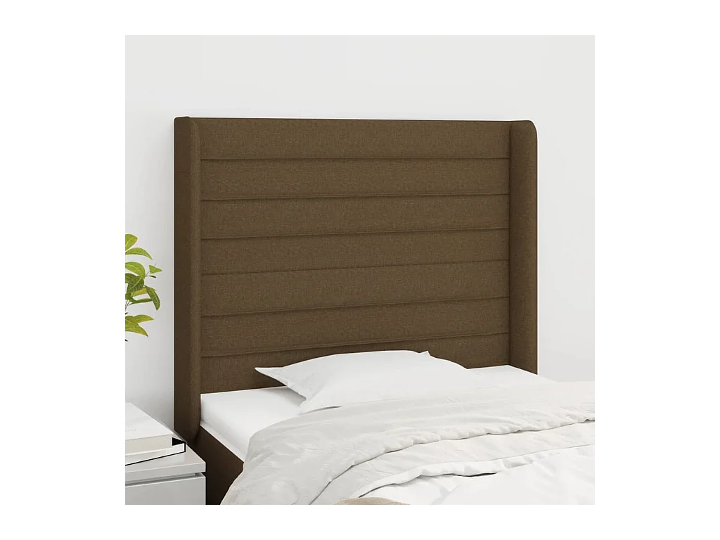 Tête de lit avec oreilles Marron foncé 93x16x118/128 cm Tissu