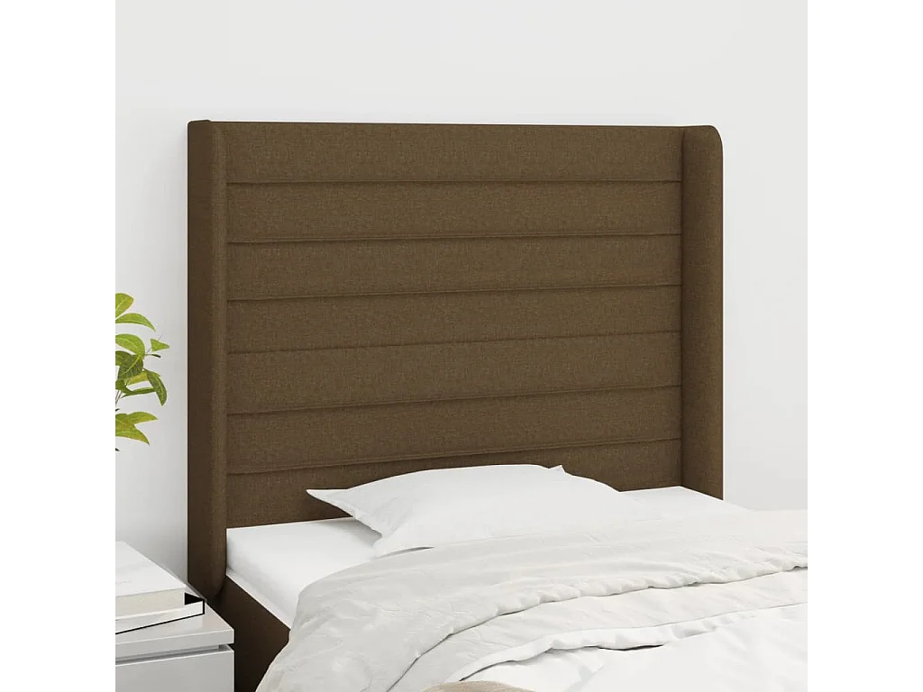 Tête de lit avec oreilles Marron foncé 93x16x118/128 cm Tissu