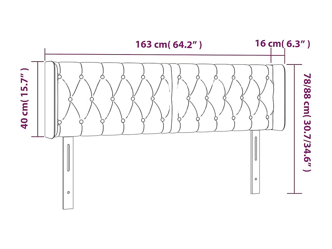 Tête de lit à LED Vert foncé 163x16x78/88 cm Velours