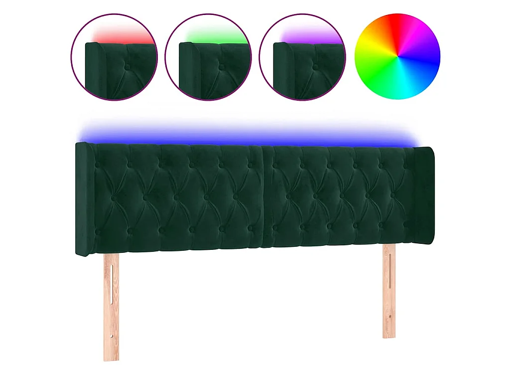 LED Kopfteil Dunkelgrün 163x16x78/88 cm Samt