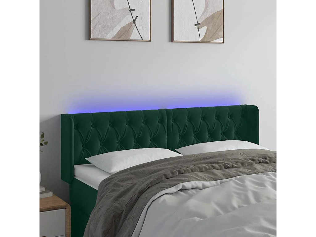 LED Kopfteil Dunkelgrün 163x16x78/88 cm Samt