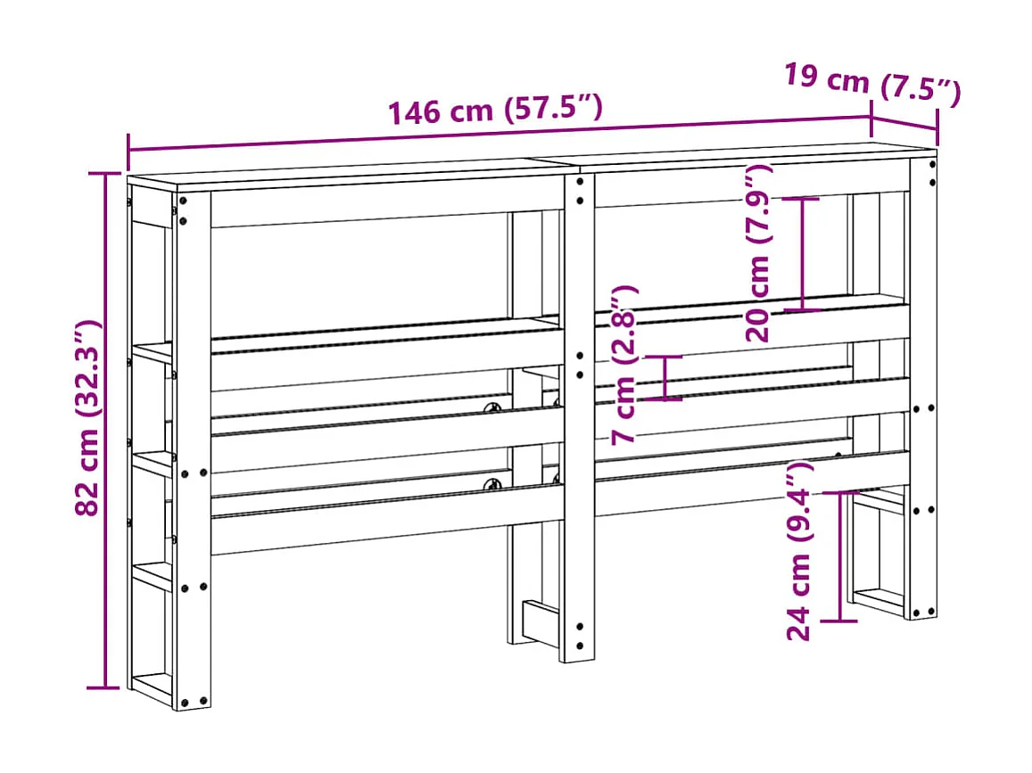 Tête de lit avec étagères 140 cm bois massif de pin