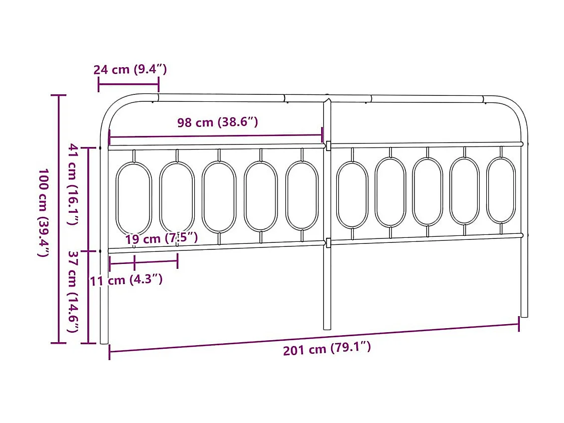 Tête de lit de remplacement métal noir 200 cm