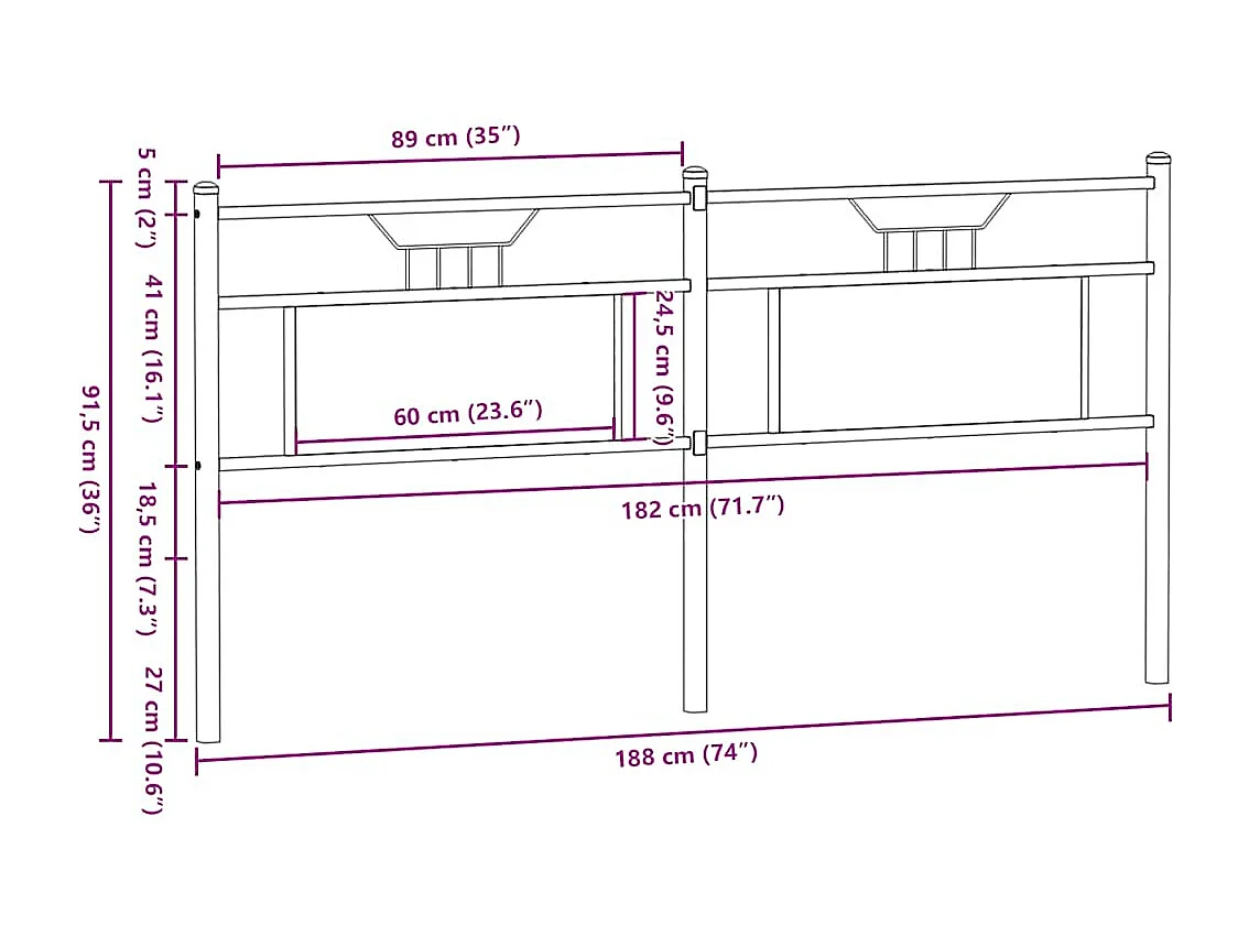 Cabeceira de cama 180 cm derivados madeira/aço carvalho sonoma
