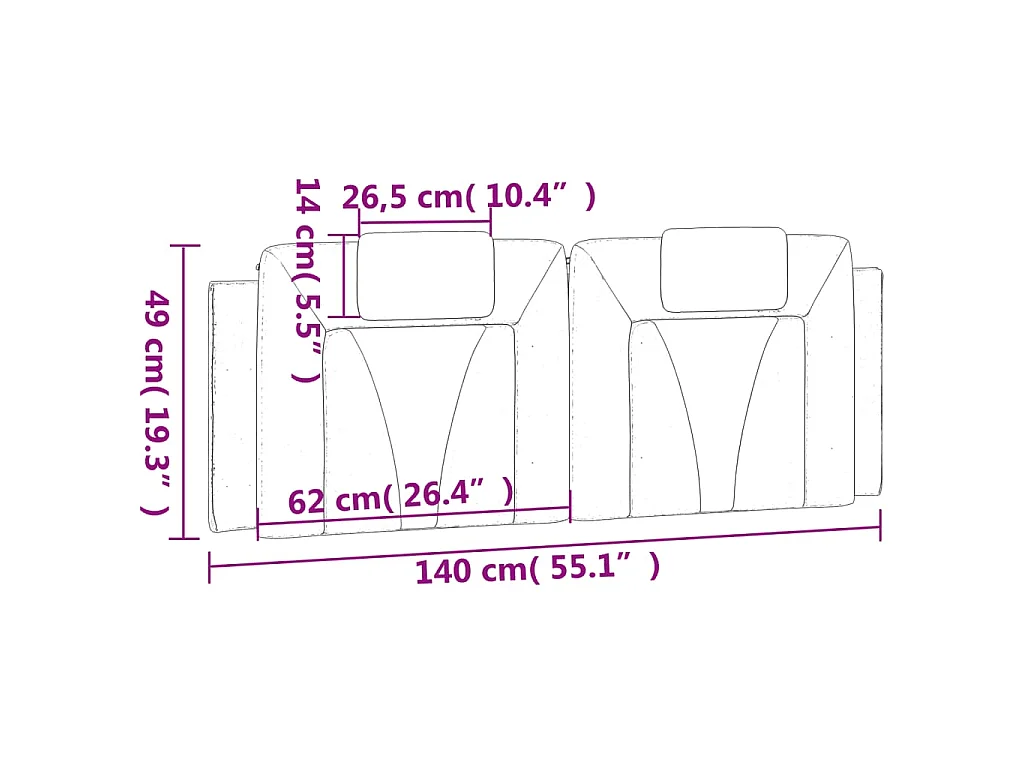 Coussin de tête de lit Viana noir 140 cm similicuir