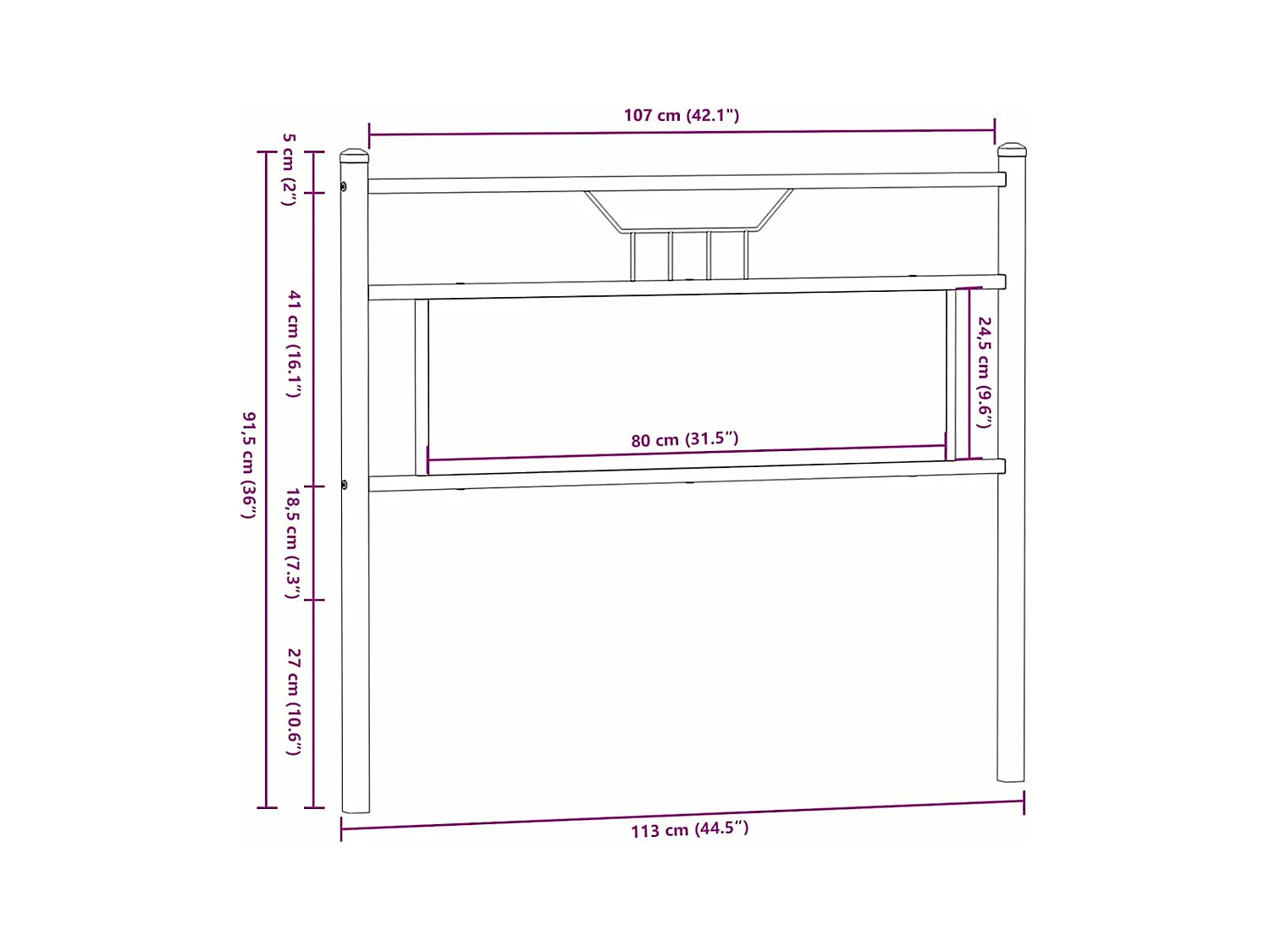 Testiera Rovere Fumo 107 cm in Legno Multistrato e Acciaio