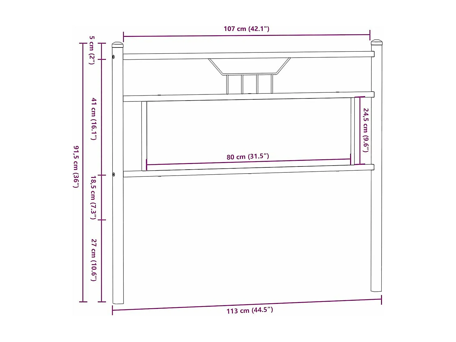Tête de lit chêne fumé 107 cm bois d'ingénierie et acier