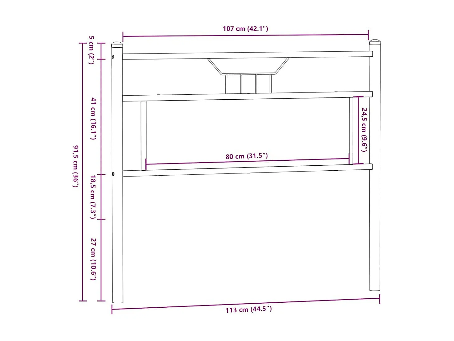 Testiera di Ricambio Rovere Fumo 107 cm in Legno Multistrato e Acciaio