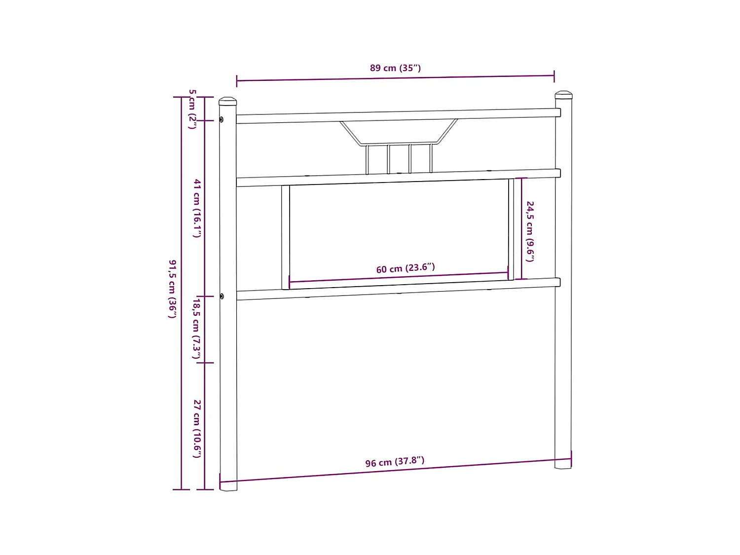 Testiera Rovere Fumo 90 cm in Legno Multistrato e Acciaio