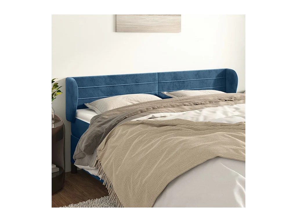 Tête de lit avec oreilles Bleu foncé 183x23x78/88 cm Velours