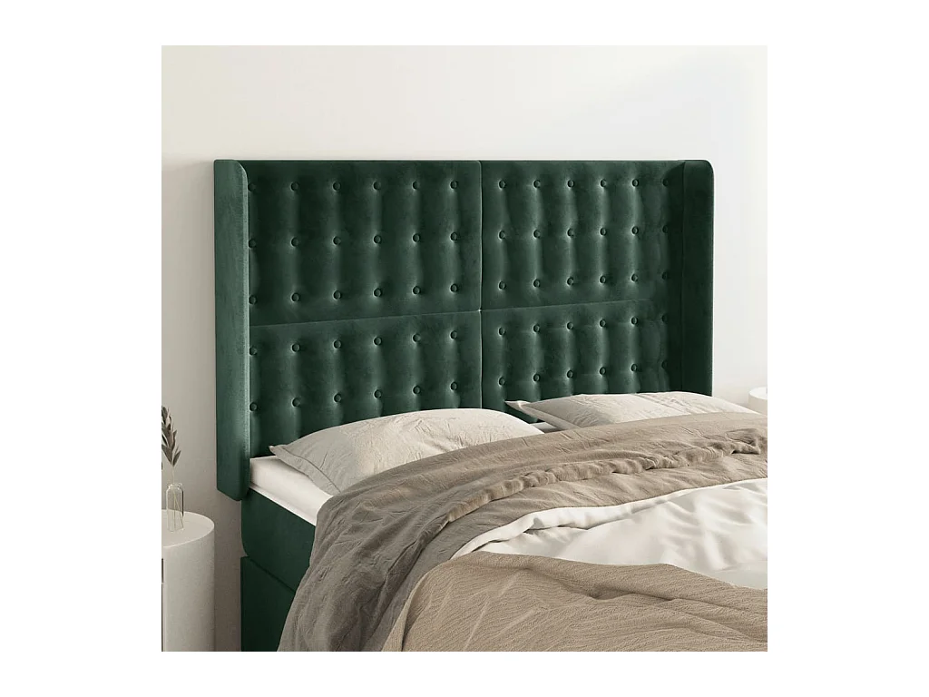 Hoofdbord met randen 147x16x118/128 cm fluweel donkergroen