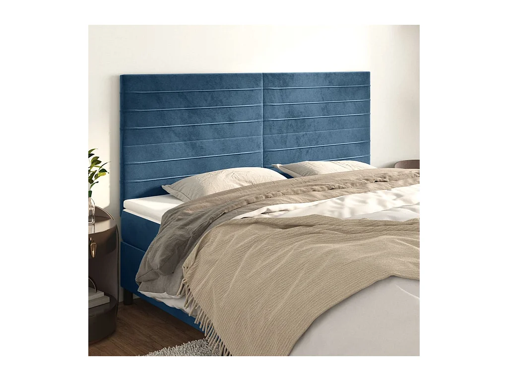 Têtes de lit 4 pcs Bleu foncé 90x5x78/88 cm Velours