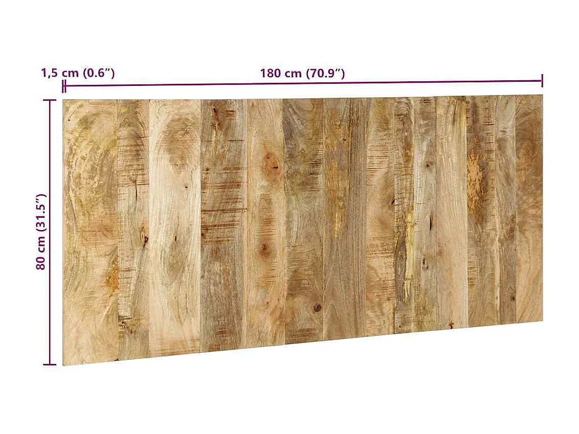 Tête de lit 180 cm bois de manguier brut massif