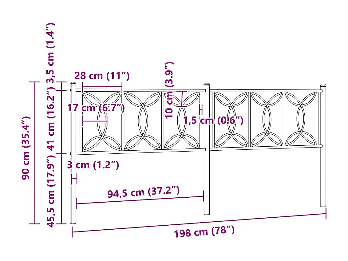 Tête de lit de remplacement métal noir 193 cm