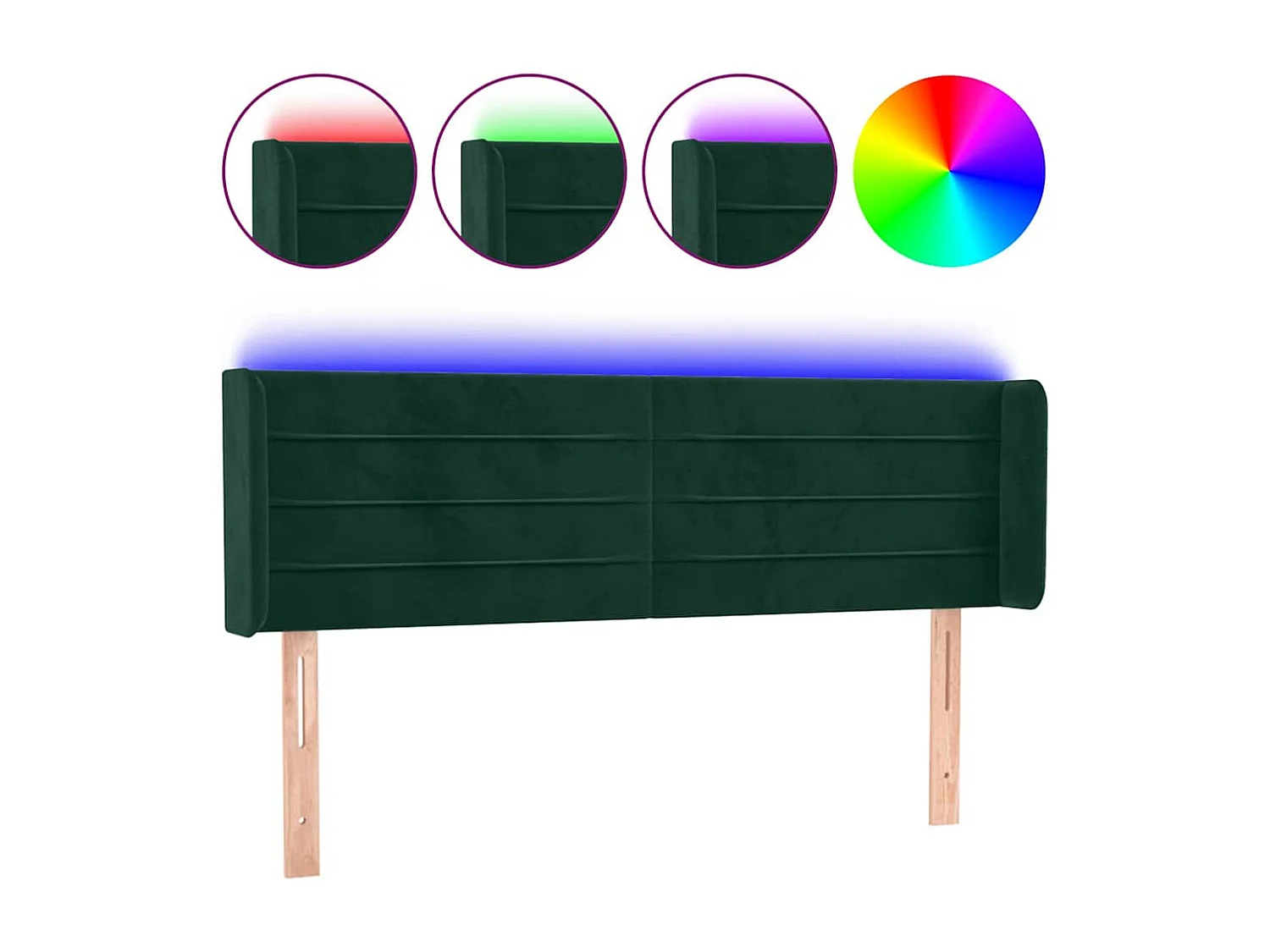 Cabeceira cama c/ luzes LED veludo 147x16x78/88 cm verde-escuro