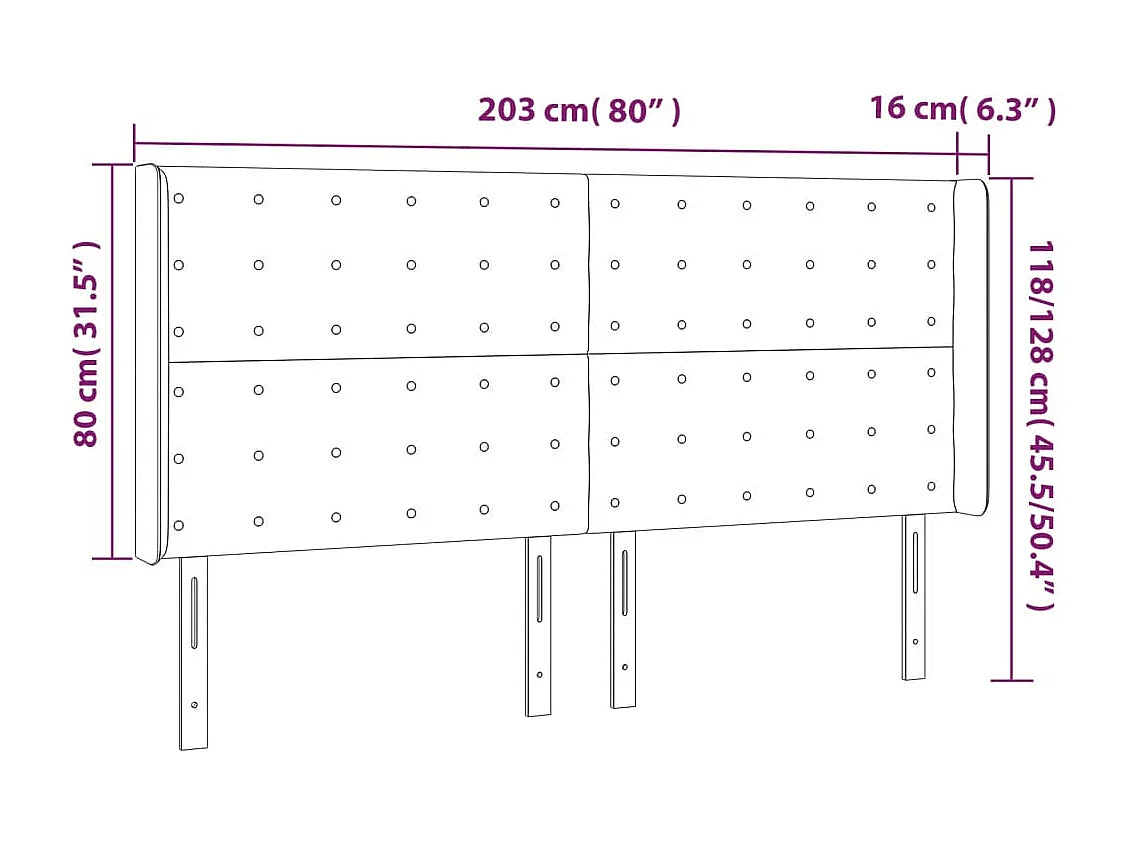 Hoofdbord met randen 203x16x118/128cm kunstleer cappuccinokleur