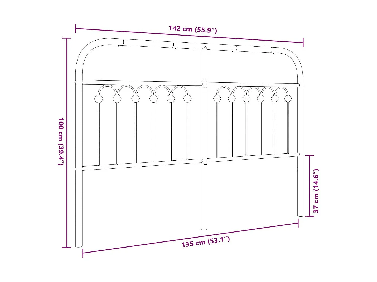 Cabeceira de cama 135 cm metal preto