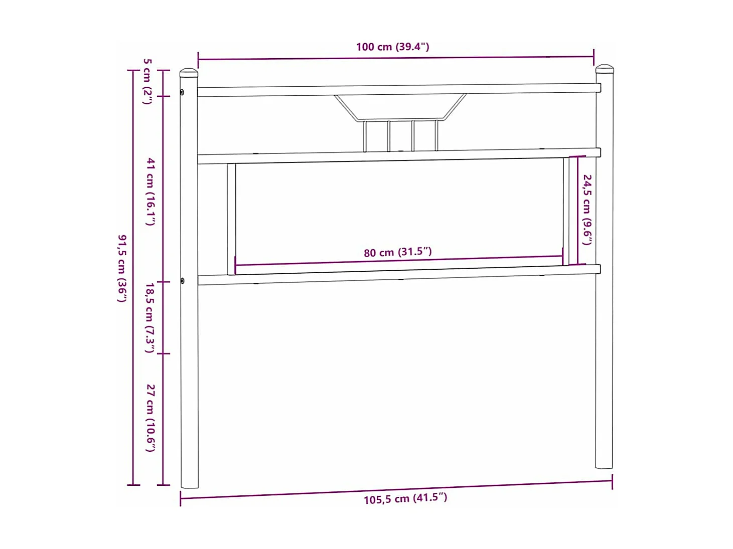 Hoofdbord 100 cm bewerkt hout en staal gerookt eikenkleurig