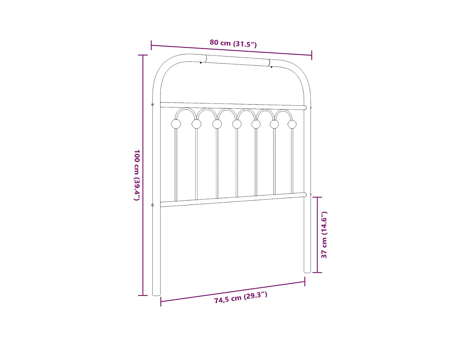 Testiera in Metallo Bianco 75 cm