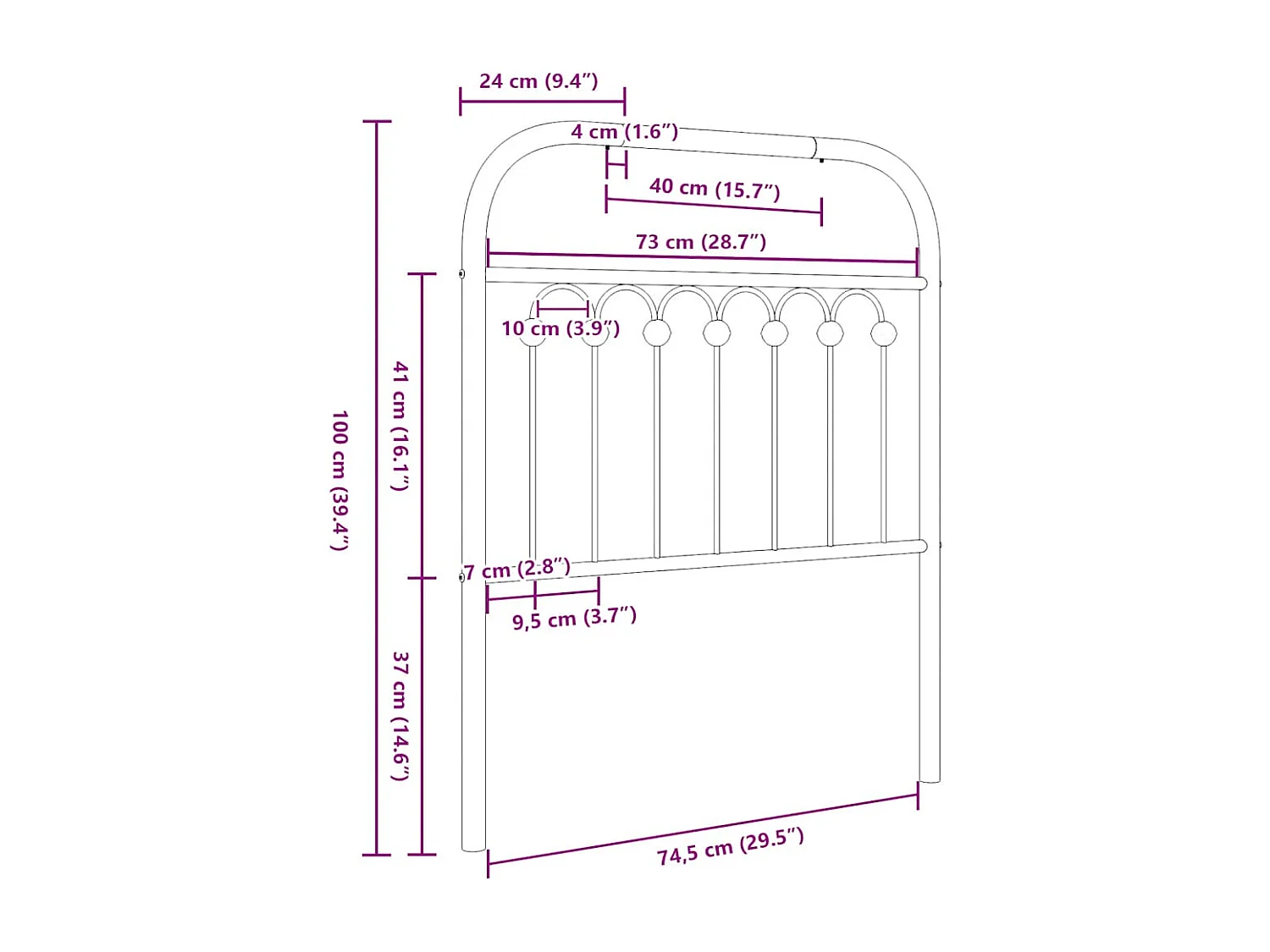 Vervangend hoofdbord 75 cm metaal wit