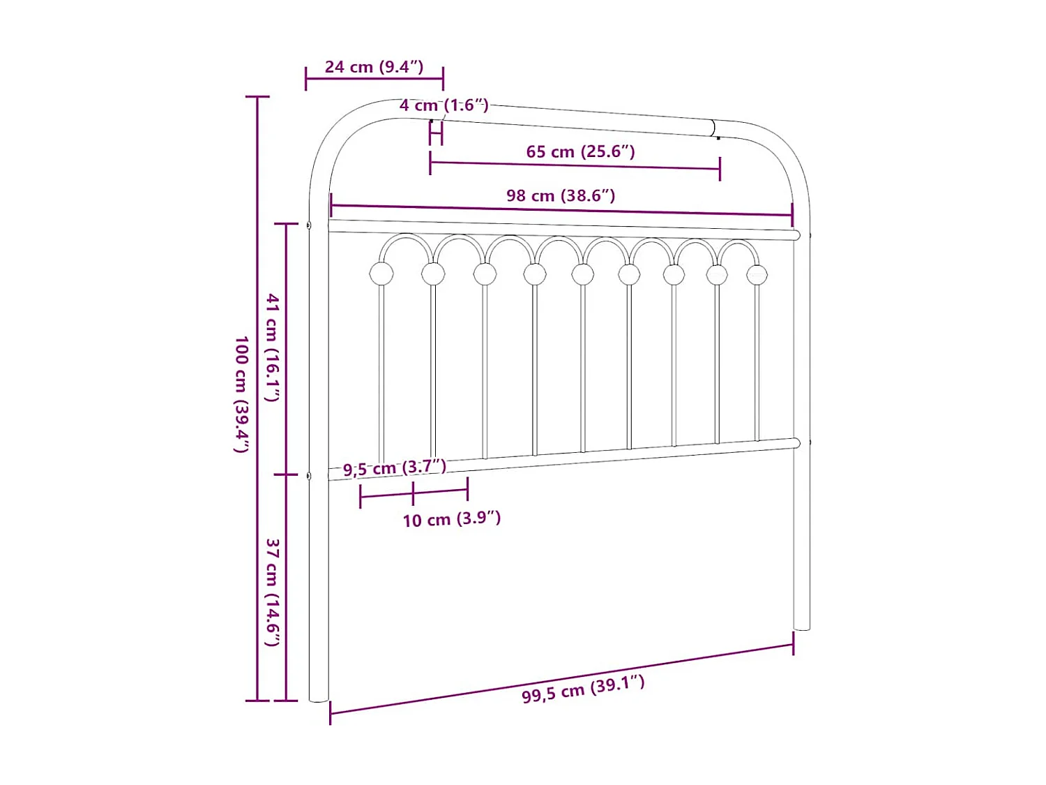 Tête de lit de remplacement métal blanc 100 cm