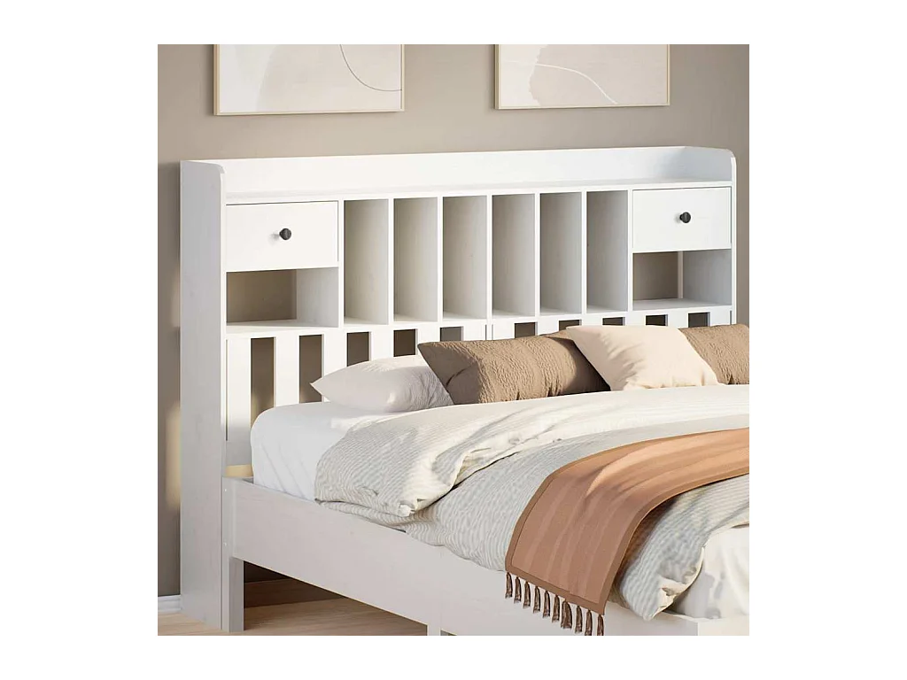 Tête de lit avec rangement blanc 160 cm bois massif de pin