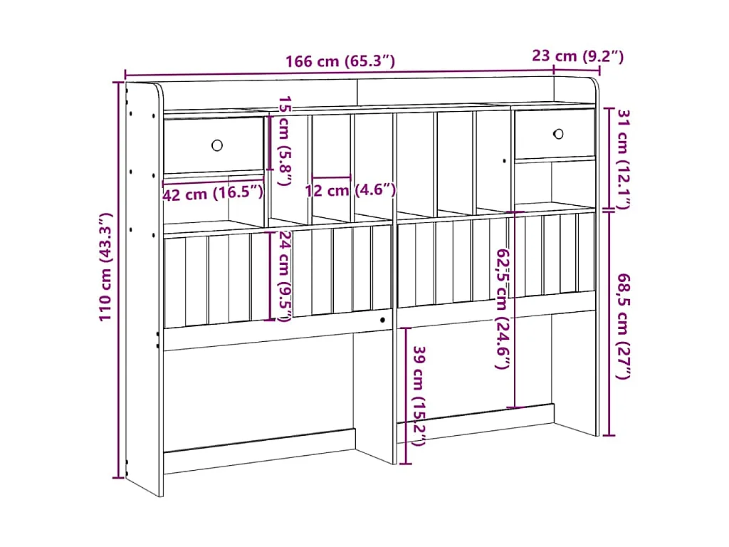 Hoofdbord met opbergruimte 160 cm massief grenenhout wit