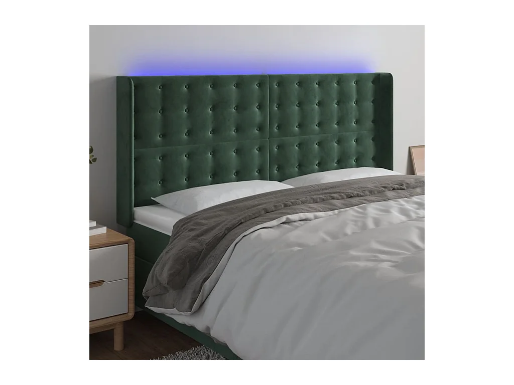 Tête de lit à LED Vert foncé 163x16x118/128 cm Velours