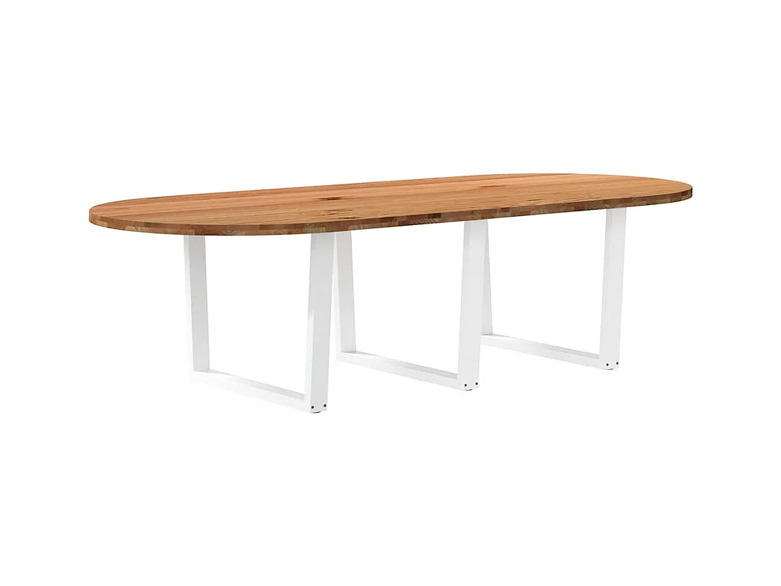 Table à manger marron clair bois de chêne massif ovale