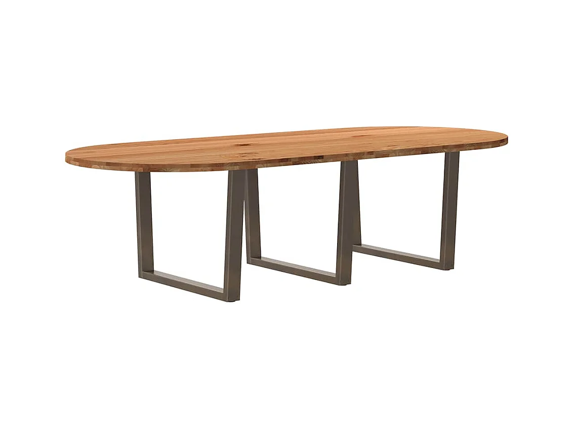 Table à manger marron clair bois de chêne massif ovale