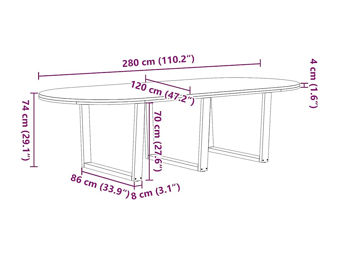 Esstisch Hellbraun 280x120x74 cm Massivholz Eiche Oval