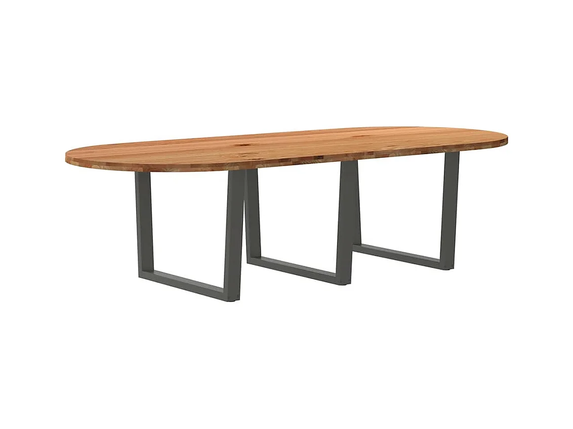 Table à manger marron clair bois de chêne massif ovale