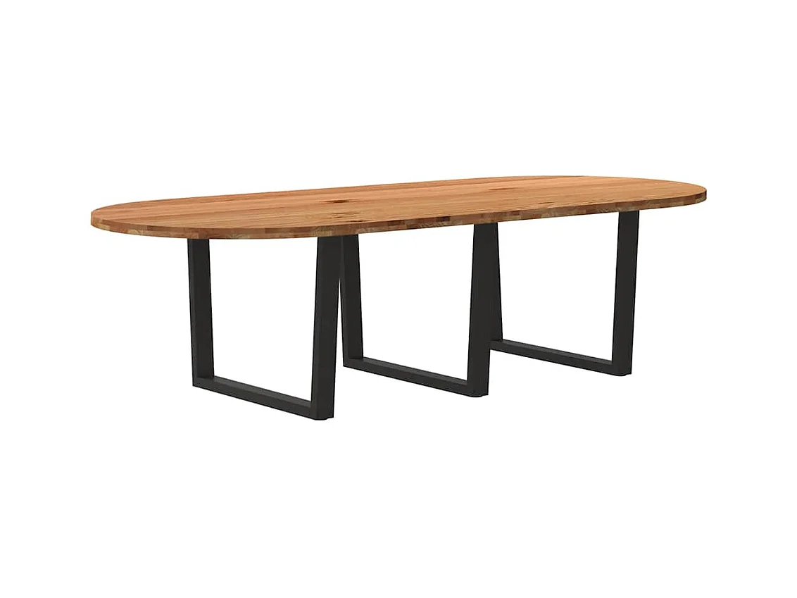 Table à manger marron clair bois de chêne massif ovale