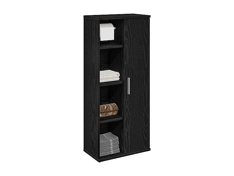 Mobile da Bagno con Portarotolo Nero 39x22x90 cm