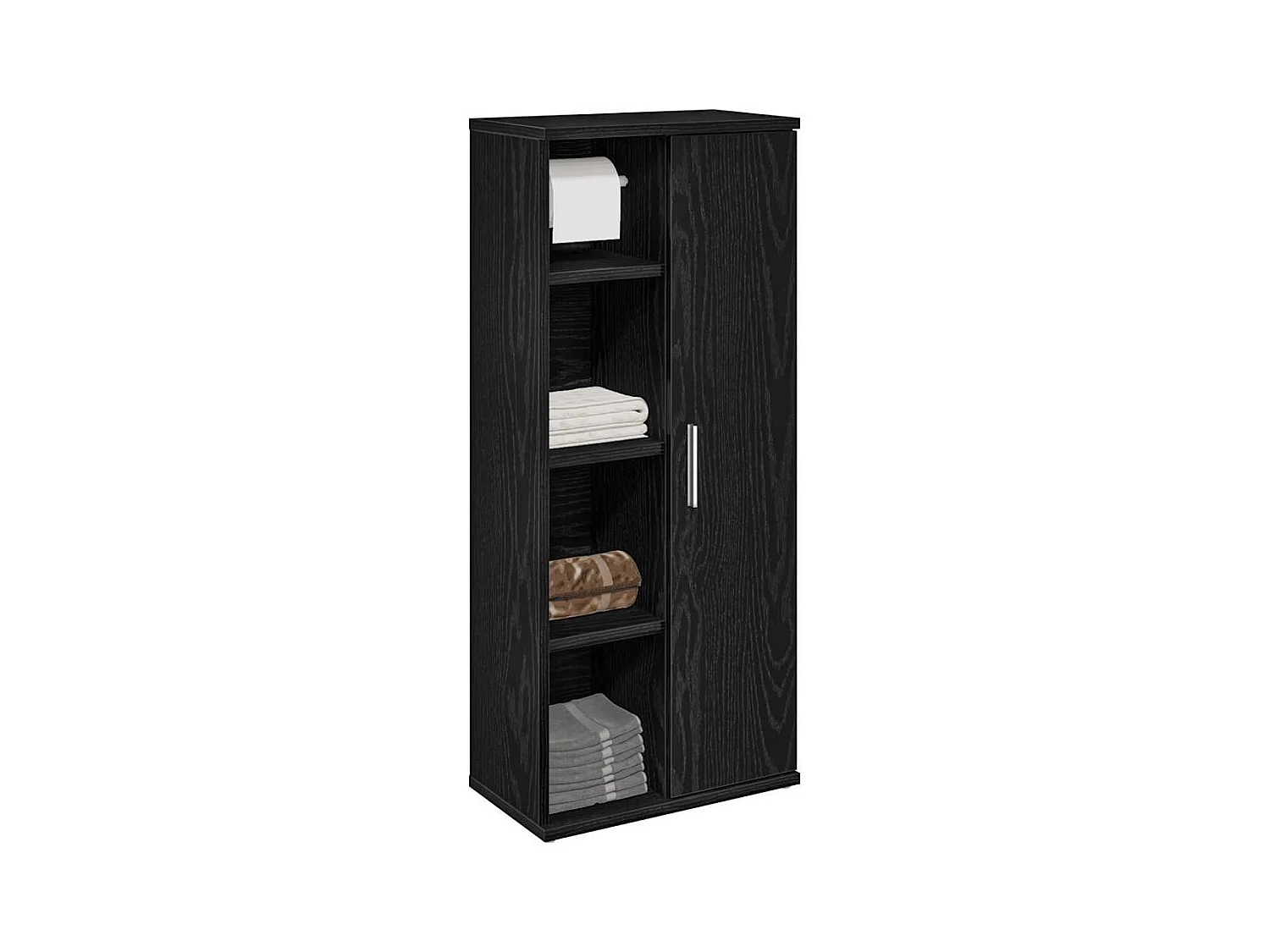 Meuble de salle de bain avec porte-rouleau noir 39x22x90 cm