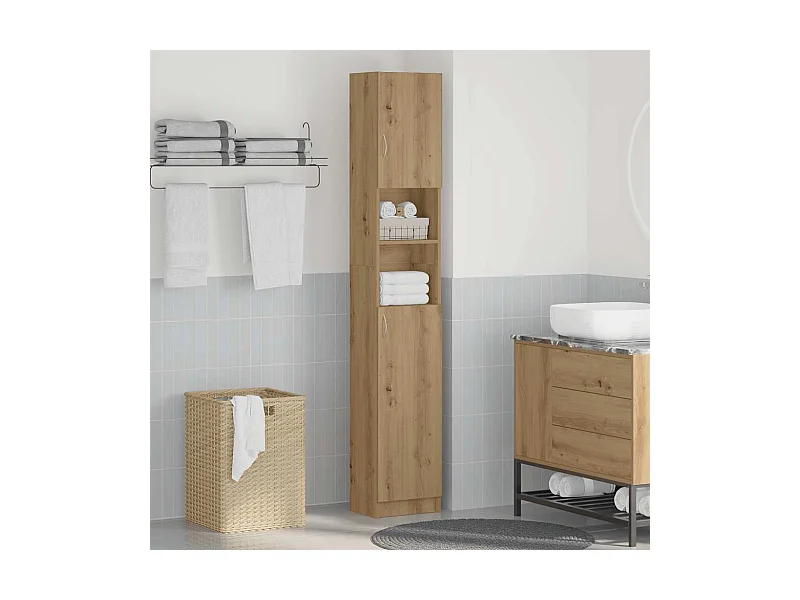 Mobiletto da bagno artigianale in rovere 32x25,5x190 cm in legno ingegnerizzato