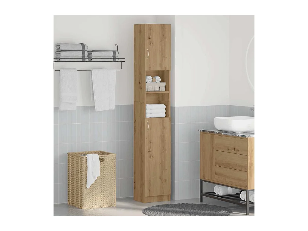 Meuble de salle de bain Chêne artisanal 32x25,5x190 cm Bois d'ingénierie