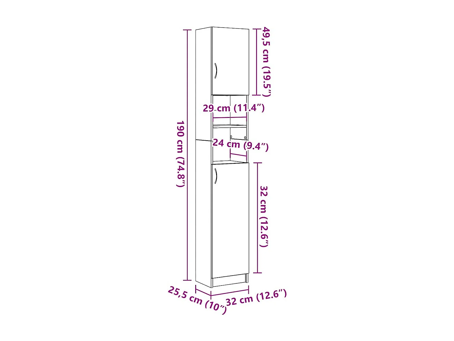 Meuble de salle de bain Chêne artisanal 32x25,5x190 cm Bois d'ingénierie