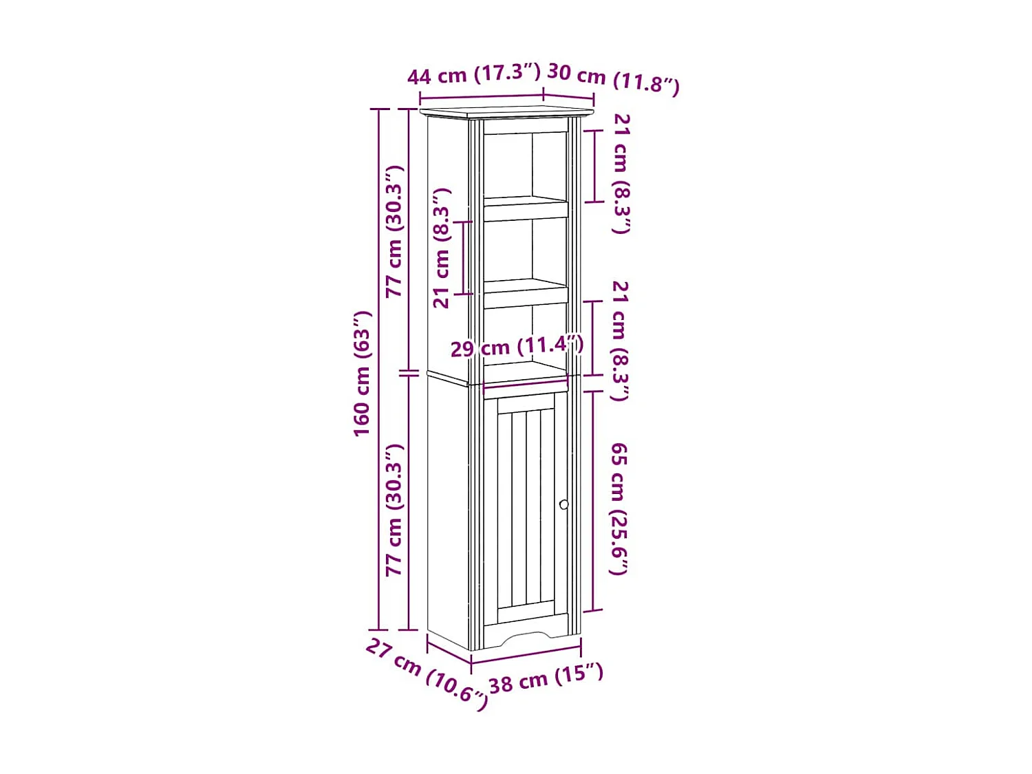 Mueble de baño BODO blanco y marrón 44x30x160 cm