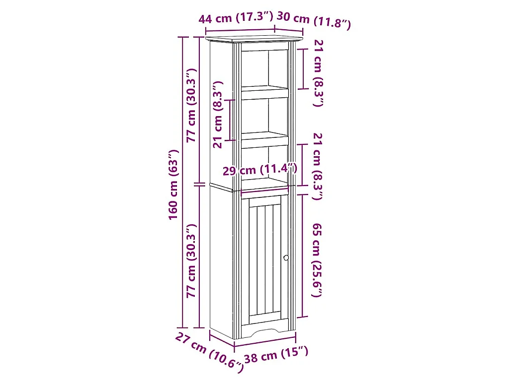 Badkamerkast BODO 44x30x160 cm wit en bruin