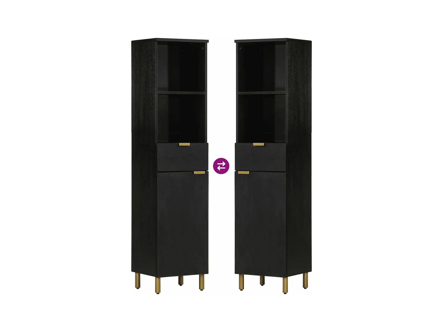 Armoire de salle de bain noir 38x33x160 cm bois massif manguier