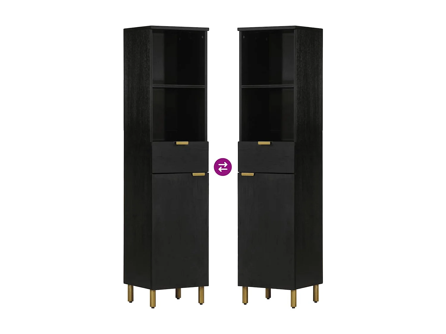 Armoire de salle de bain noir 38x33x160 cm bois massif manguier