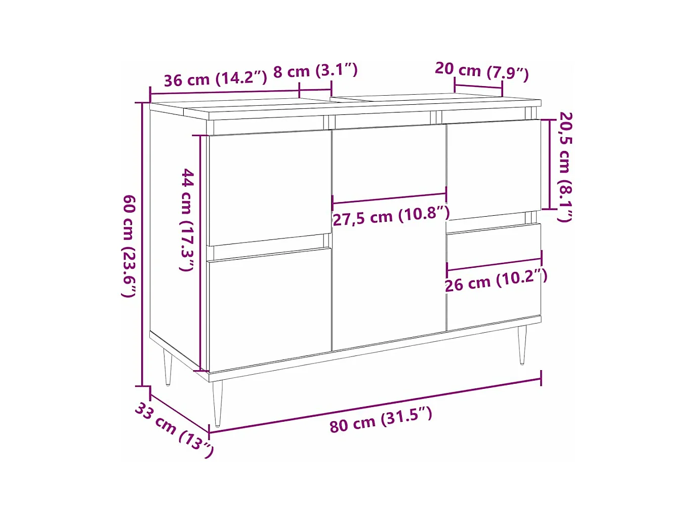 Armoire de salle de bain vieux bois 80x33x60 cm bois ingénierie