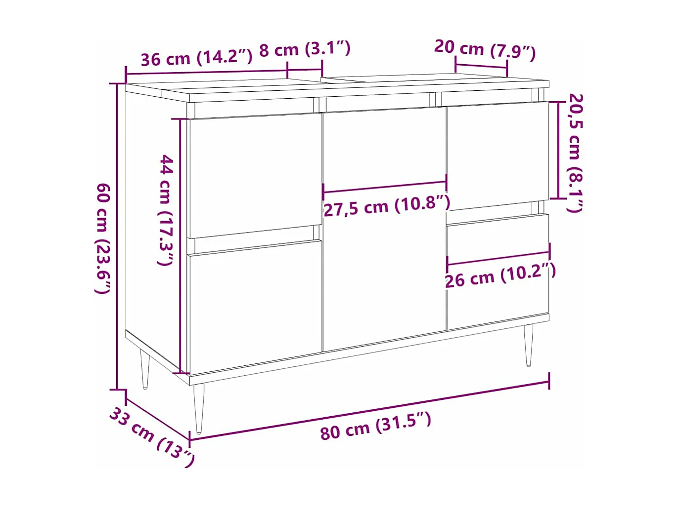 Mueble de baño madera de ingeniería envejecida 80x33x60 cm