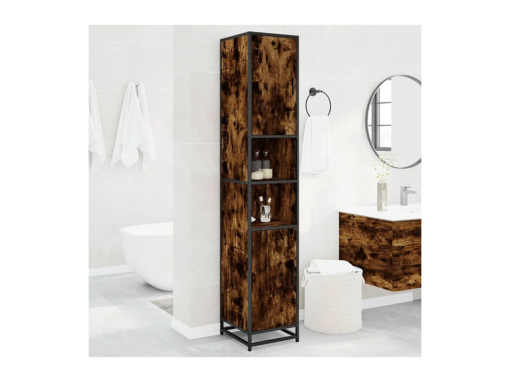 Armoire de salle de bain chêne fumé bois d'ingénierie et métal