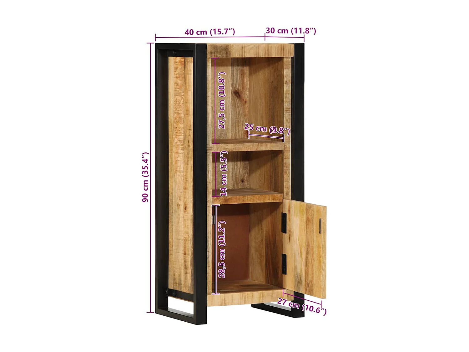 Badkamerkast 40x30x90 cm massief ruw mangohout