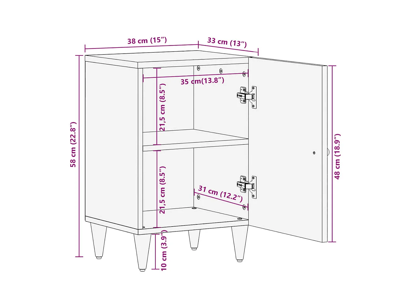 Armário de casa de banho 38x33x58 cm mangueira maciça