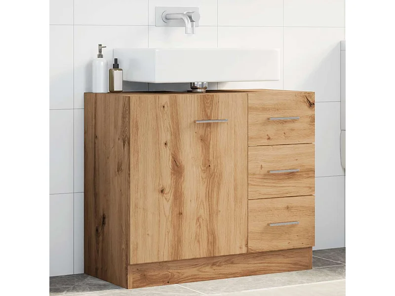 Wastafelkast 63x30x54 cm bewerkt hout artisanaal eikenkleur